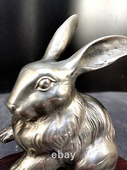 Fine Japanese Meiji Solid Silver Okimono Rabbit, Signed