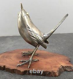 Fine Japanese Meiji Sterling Silver Okimono Bird