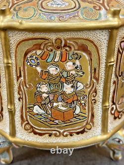 Fine Japanese Meiji Tripod Satsuma Jar withBamboo rims, attrib. To Chin Jukan