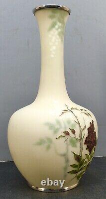 Fine Japanese Meiji Wire & Wireless Cloisonne Vase withberries, signed