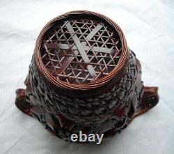 Fine Japanese Meiji or Taisho Period Ikebana Hand Woven Basket Bowl Ewer Vase
