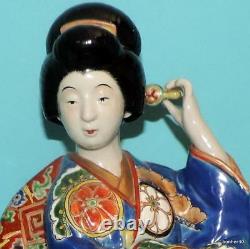 Fine Japanese Porcelain Large Antique 19thc Kutani Gild Geisha Statues Figurine