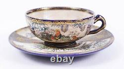 Fine Japanese Satsuma Cobalt Cup and Saucer with Roosters
