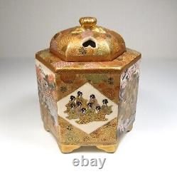 Fine Japanese Signed Meiji Satsuma Incense Burner Koro with Geishas & Buddhists