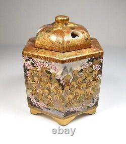 Fine Japanese Signed Meiji Satsuma Incense Burner Koro with Geishas & Buddhists