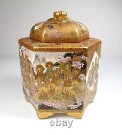 Fine Japanese Signed Meiji Satsuma Incense Burner Koro with Geishas & Buddhists