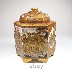 Fine Japanese Signed Meiji Satsuma Incense Burner Koro with Geishas & Buddhists