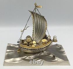 Fine Japanese Sterling Silver Okimono Treasure Ship