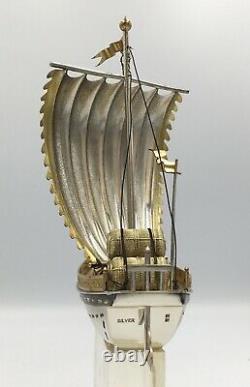 Fine Japanese Sterling Silver Okimono Treasure Ship