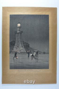 Fine Japanese Woodblock Print Kobayashi Kiyochika Rainy Day at Kudan Wood Block