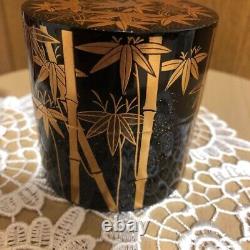 Fine Makie Lacquered NATSUME Japanese Wooden Tea Caddy Toshimine Wada Bamboo