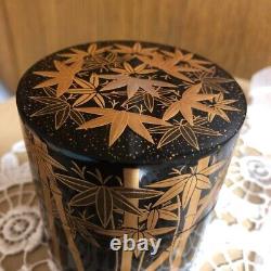 Fine Makie Lacquered NATSUME Japanese Wooden Tea Caddy Toshimine Wada Bamboo