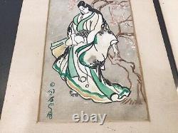 Fine Orig Antique Japanese Watercolor Lot Of 2 Paintings Signed