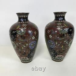 Fine Pair of Antique Japanese Meiji Period Cloisonne Vases 7.25