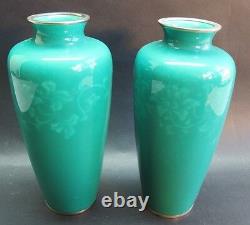 Fine Pair of SIGNED ANDO 8.5 Japanese Wireless Cloisonne Vases c. 1950s MINT+