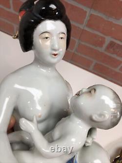 Fine Porcelain Antique Japanese Kutani Statue Geisha Naked Woman Pottery Signed