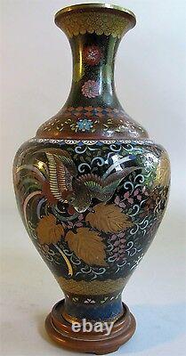 Fine & Rare JAPANESE MEIJI-ERA Cloisonne Vase with Gilt Leaves c. 1890 antique