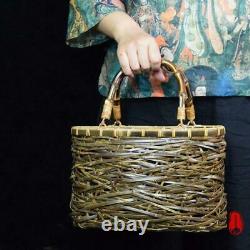 Fine Rare Japanese Fine Bamboo Bag Bamboo craft Bamboo work 32cm