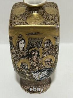 Fine, Signed 19th c. Japanese Satsuma Bud Vase w Mythological Scenes, Meiji Era