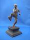 Fine Small Meiji Japanese Bronze Statue-young Man Withball-on Wood Stand