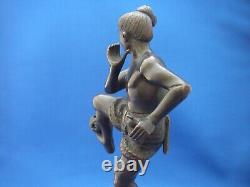 Fine Small MEIJI Japanese BRONZE STATUE-Young Man withBall-On Wood Stand