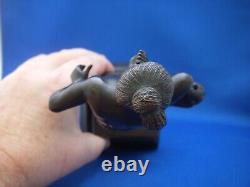 Fine Small MEIJI Japanese BRONZE STATUE-Young Man withBall-On Wood Stand