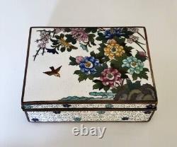 Fine Vintage Cloisonne Box Jewelry Trinket Box Florals & Bird JAPANESE