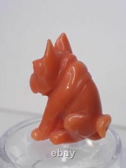 Fine Vintage Momo Coral carving of a seated Pug dog French or Japanese