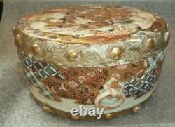 Fine antique Japan Satsuma pottery ceramic drum box jar