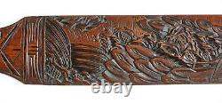 Fine antique Japanese Meiji Period carved bamboo page turner with peacocks