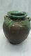 Fine Vintage Japanese Art Pottery Green Brown Glaze Vase Signed