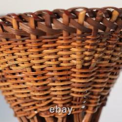 Fine weave Hanakago flower basket bamboo Vase Signed Japanese BVO12