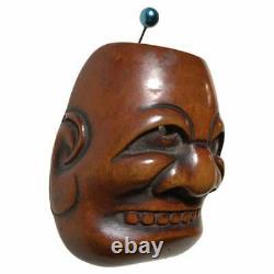 Finely Carved Antique Wooden Japanese Netsuke Mask of Buaku/Obeshimi Mennetsuke