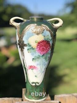 Gorgeous Antique Japanese Nippon Hand Painted Gold Gilt Vase 10-1/4