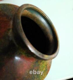 HIEROGLYPH Pattern Bronze Vase 11 inch with Box Japanese Vintage Old Fine Art