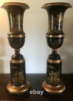 Huge PAIR of ANTIQUE JAPANESE CHINOISERIE URNS Highly Decorative FINE QUALITY