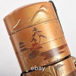 INRO MAKI-E Golden Landscape 3.5 in 19TH C Japanese Antique EDO Period Fine Art