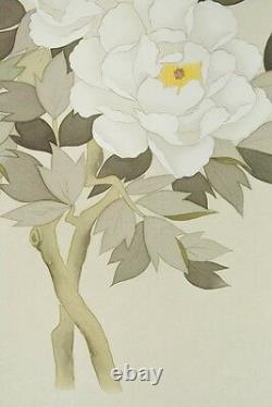 JAPANESE PEONY HANGING SCROLL 73 Painting Japan Picture Antique FINE ART b373