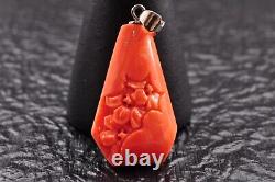 Japan Antique Red Coral Carved 5 items Pendant 0.58oz with Certificate and box