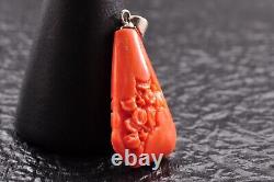 Japan Antique Red Coral Carved 5 items Pendant 0.58oz with Certificate and box