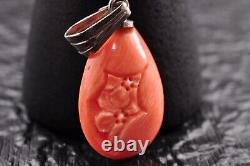 Japan Antique Red Coral Carved 5 items Pendant 0.58oz with Certificate and box