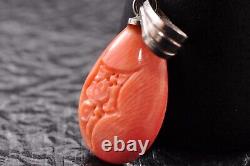 Japan Antique Red Coral Carved 5 items Pendant 0.58oz with Certificate and box