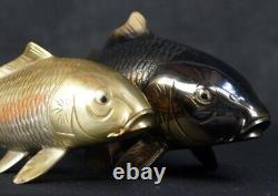 Japan Koi carp bronze sculpture 1970 Hidemasa Japanese fine art