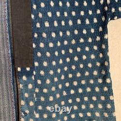 Japan antique BORO Indigo dyed Yukinko Ikat Noragi Fine Sashiko stiched#1