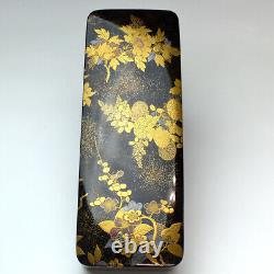 Japanese Antique Meiji Period Fine Quality Makie Flower Emblem Pox Width 24.5cm