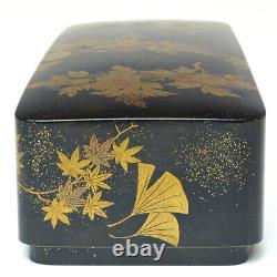 Japanese Antique Meiji Period Fine Quality Makie Flower Emblem Pox Width 24.5cm