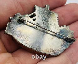 Japanese Antique Sterling Silver Shakudo Mixed Metal Figural Ship Boat Pin