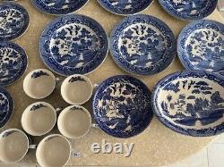 Japanese Blue & White Fine Porcelain Plates Cups Bowls lot Landscape Birds Trees