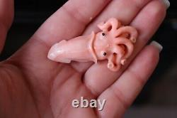 Japanese Carved Coral Squid Figurine Figure Elatius Coral 11gr