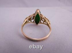 Japanese Chinese Asian Export Antique Modernist 14k Gold Green Jade Stone Ring